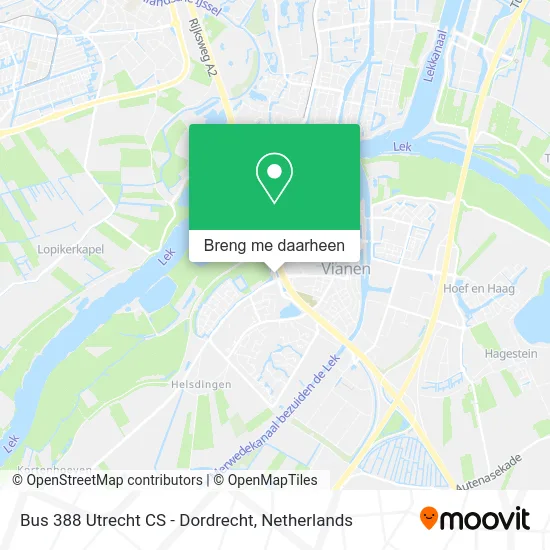 Bus 388 Utrecht CS - Dordrecht kaart