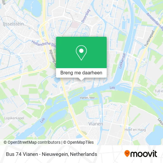 Bus 74 Vianen -  Nieuwegein kaart