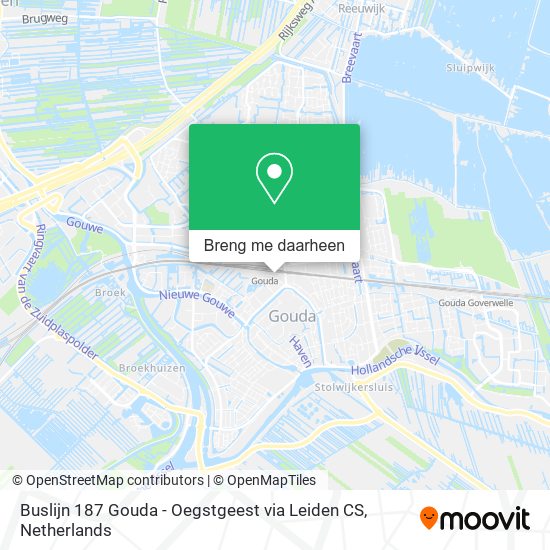 Buslijn 187 Gouda - Oegstgeest via Leiden CS kaart