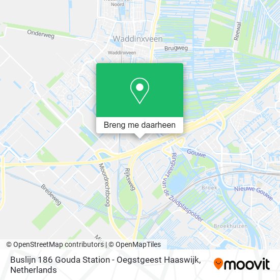 Buslijn 186 Gouda Station - Oegstgeest Haaswijk kaart