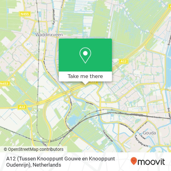 A12 (Tussen Knooppunt Gouwe en Knooppunt Oudenrijn) kaart