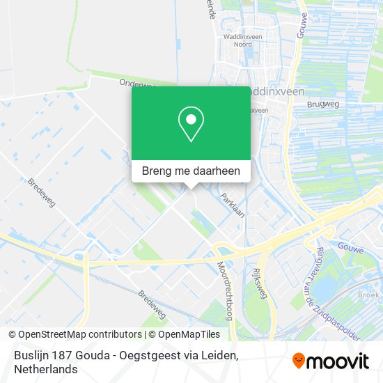Buslijn 187 Gouda - Oegstgeest via Leiden kaart