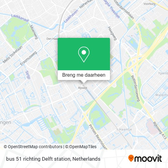 bus 51 richting Delft station kaart