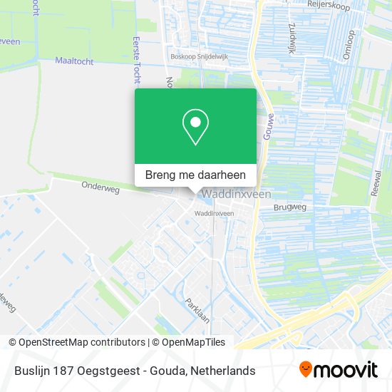 Buslijn 187 Oegstgeest - Gouda kaart