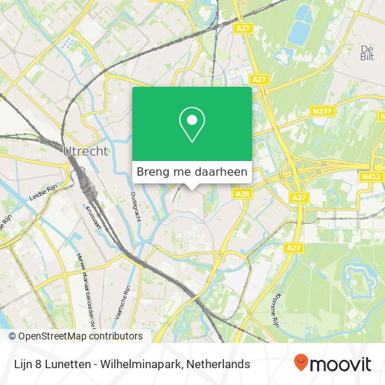 Lijn 8 Lunetten - Wilhelminapark kaart