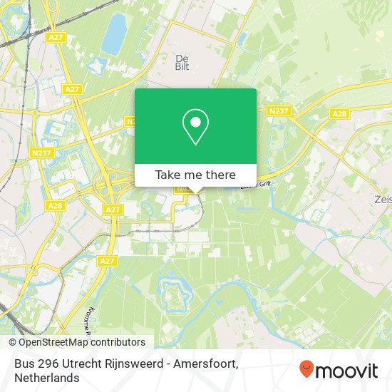 Bus 296 Utrecht Rijnsweerd - Amersfoort kaart