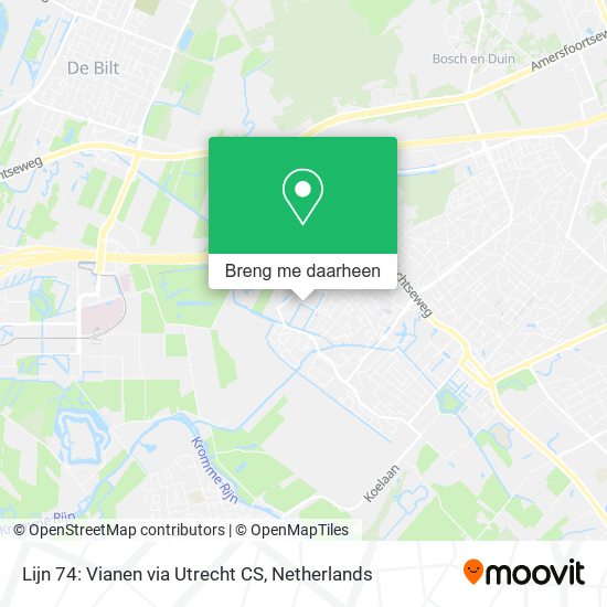 Lijn 74: Vianen via Utrecht CS kaart