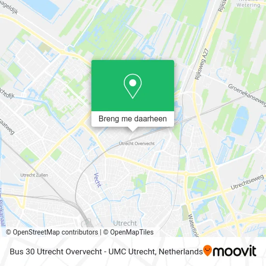Bus 30 Utrecht Overvecht - UMC Utrecht kaart