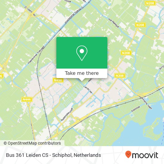 Bus 361 Leiden CS - Schiphol kaart