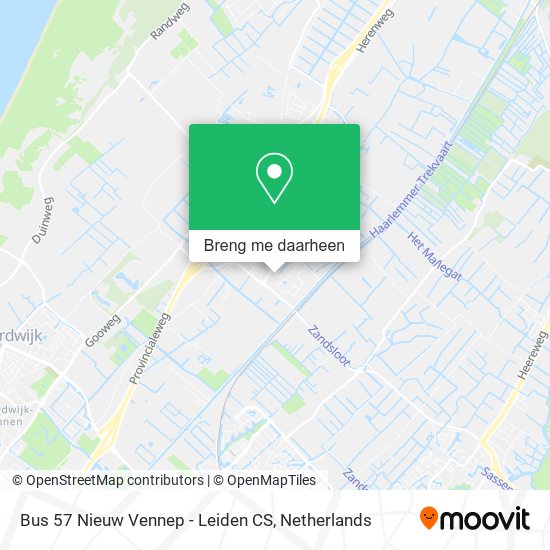 Bus 57 Nieuw Vennep - Leiden CS kaart