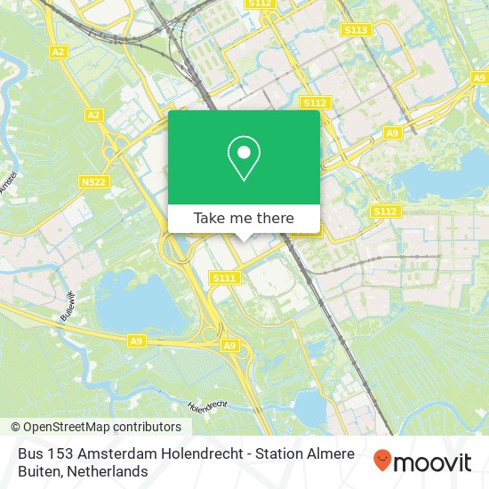 Bus 153 Amsterdam Holendrecht - Station Almere Buiten kaart