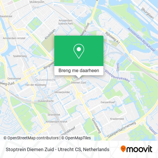 Stoptrein Diemen Zuid - Utrecht CS kaart