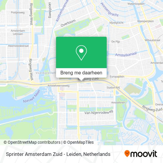 Sprinter Amsterdam Zuid - Leiden kaart
