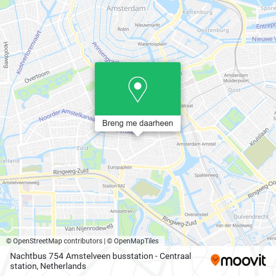 Nachtbus 754 Amstelveen busstation - Centraal station kaart
