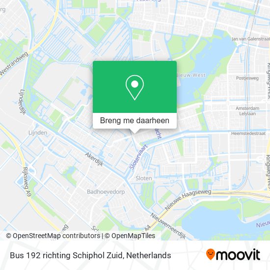 Bus 192 richting Schiphol Zuid kaart