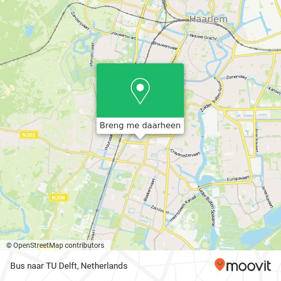 Bus naar TU Delft kaart