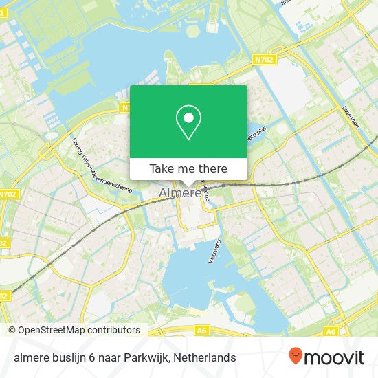 almere buslijn 6 naar Parkwijk kaart