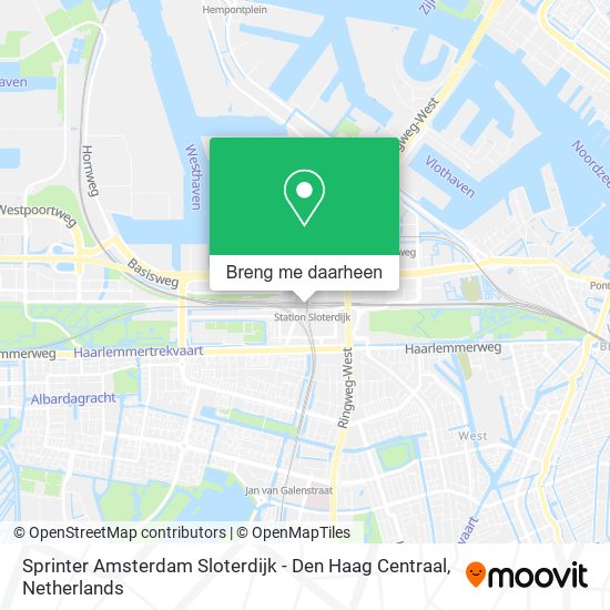 Sprinter Amsterdam Sloterdijk - Den Haag Centraal kaart
