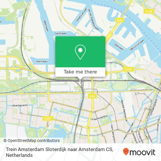 Trein Amsterdam Sloterdijk naar Amsterdam CS kaart