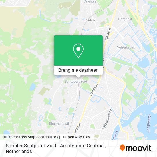Sprinter Santpoort Zuid - Amsterdam Centraal kaart