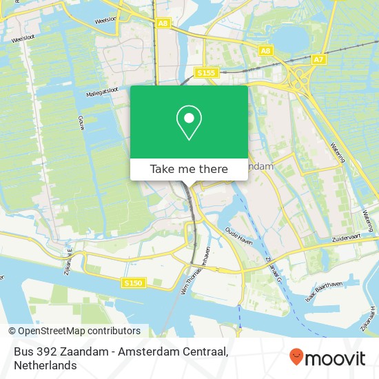 Bus 392 Zaandam - Amsterdam Centraal kaart