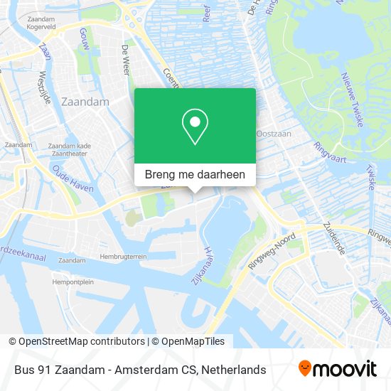 Bus 91 Zaandam - Amsterdam CS kaart