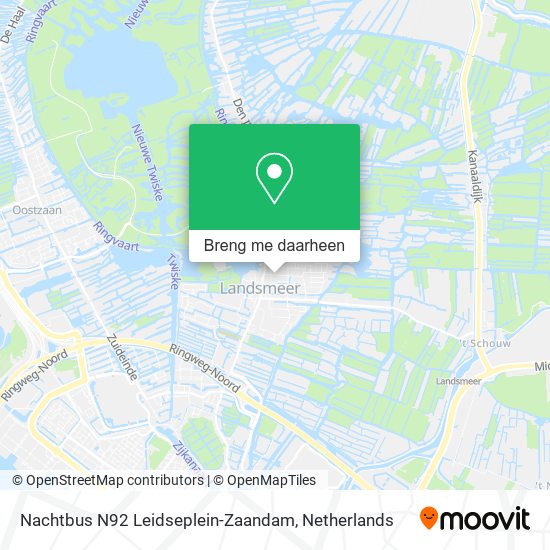 Nachtbus N92 Leidseplein-Zaandam kaart