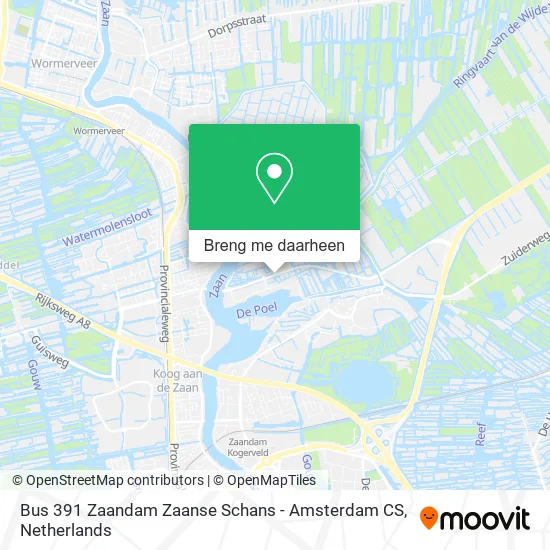 Bus 391 Zaandam Zaanse Schans - Amsterdam CS kaart