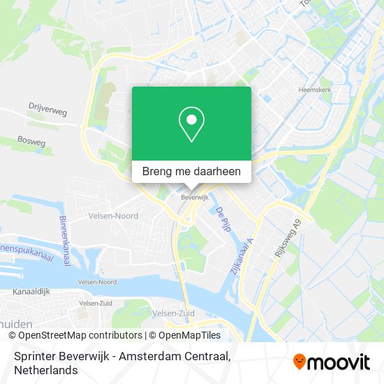Sprinter Beverwijk - Amsterdam Centraal kaart
