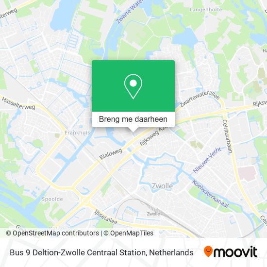 Bus 9 Deltion-Zwolle Centraal Station kaart