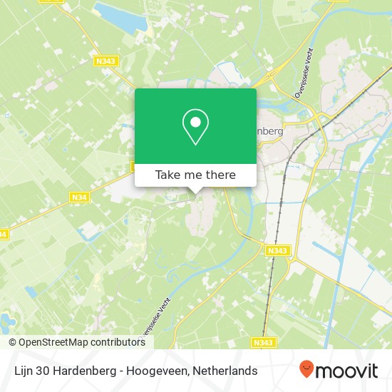 Lijn 30 Hardenberg - Hoogeveen kaart