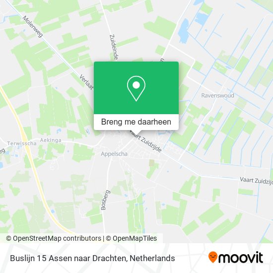 Buslijn 15 Assen naar Drachten kaart