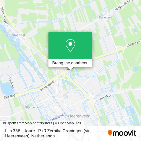 Lijn 335 - Joure - P+R Zernike Groningen (via Heerenveen) kaart