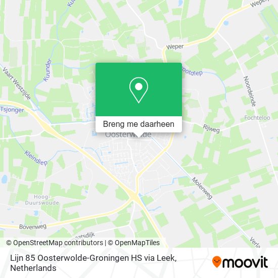 Lijn 85 Oosterwolde-Groningen HS via Leek kaart