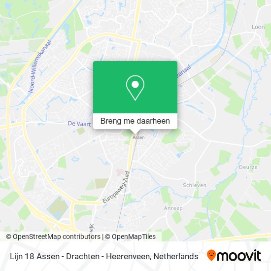 Lijn 18 Assen - Drachten - Heerenveen kaart