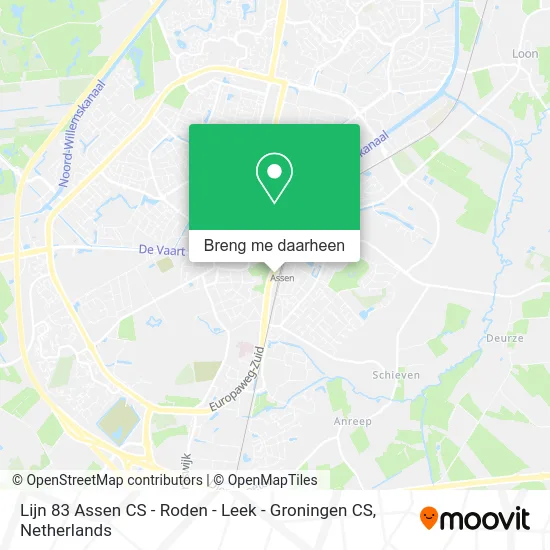 Lijn 83 Assen CS - Roden - Leek - Groningen CS kaart