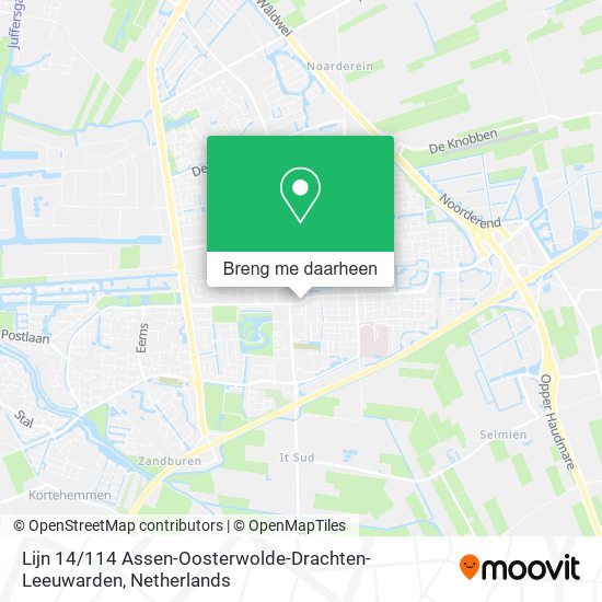 Lijn 14 / 114 Assen-Oosterwolde-Drachten-Leeuwarden kaart
