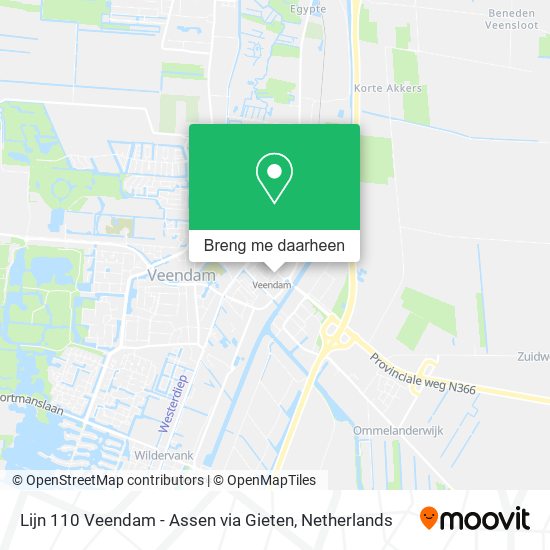 Lijn 110 Veendam - Assen via Gieten kaart