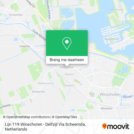 Lijn 119 Winschoten - Delfzijl Via Scheemda kaart