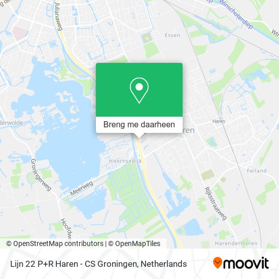 Lijn 22 P+R Haren - CS Groningen kaart