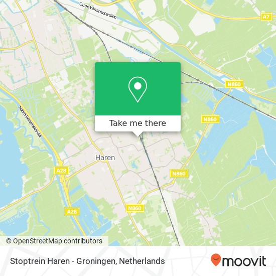 Stoptrein Haren - Groningen kaart