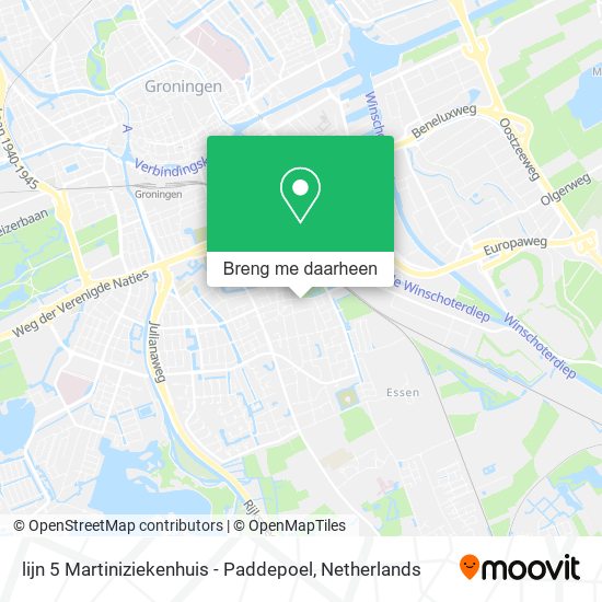 lijn 5 Martiniziekenhuis - Paddepoel kaart