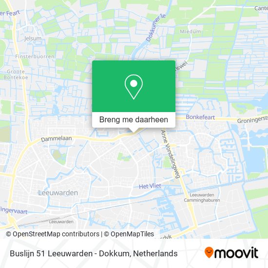 Buslijn  51 Leeuwarden - Dokkum kaart