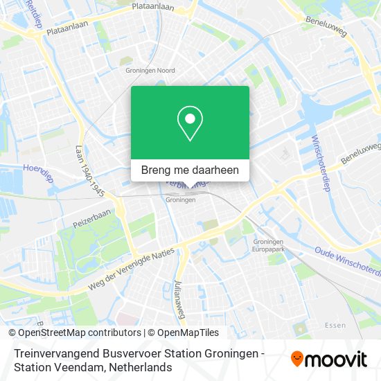 Treinvervangend Busvervoer Station Groningen - Station Veendam kaart