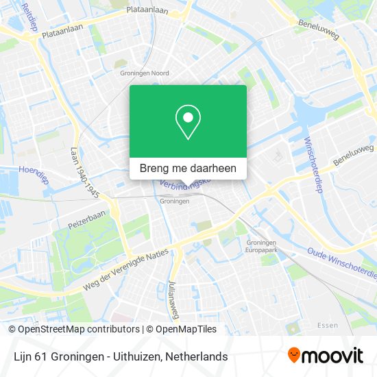 Lijn 61 Groningen - Uithuizen kaart