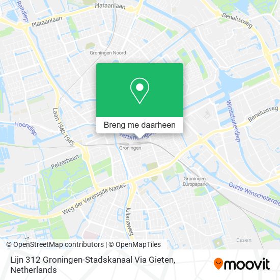Lijn 312 Groningen-Stadskanaal Via Gieten kaart