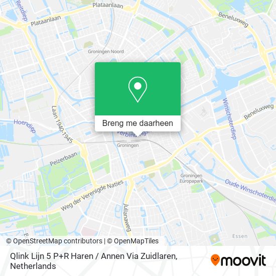 Qlink Lijn 5 P+R Haren / Annen Via Zuidlaren kaart