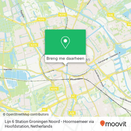 Lijn 6 Station Groningen Noord - Hoornsemeer via Hoofdstation kaart