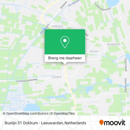 Buslijn 51 Dokkum - Leeuwarden kaart