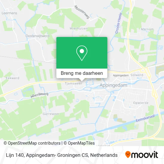 Lijn 140, Appingedam- Groningen CS kaart